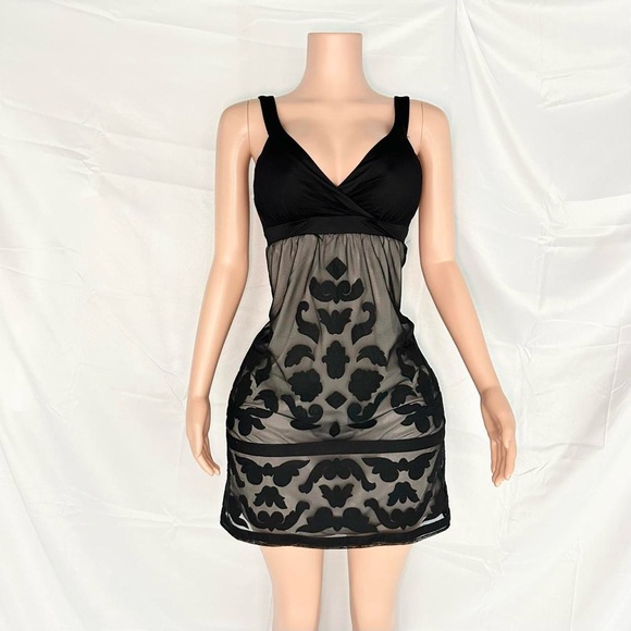 90s vintage black sleeveless sheer overlay mini dress - Picture 1 of 6